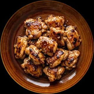 A generated plate of honey garlic chicken